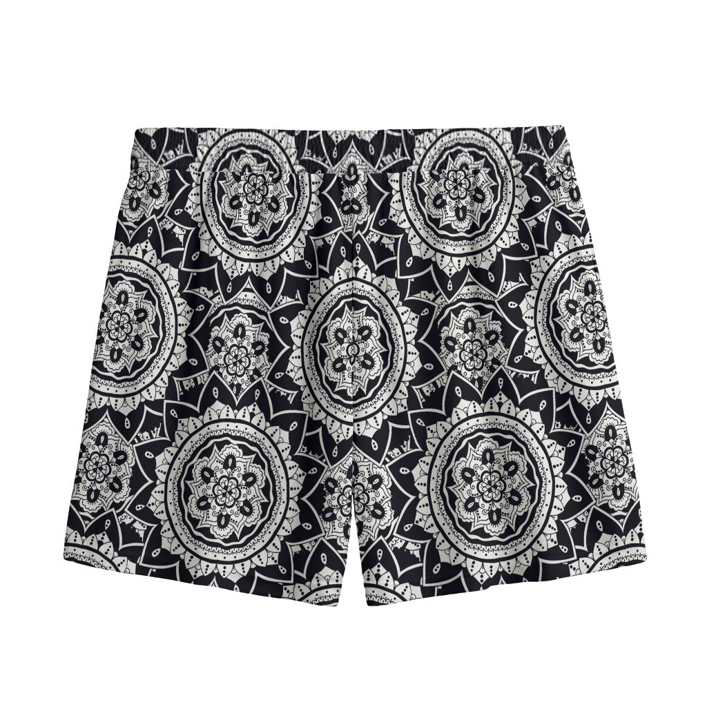 Black And White Boho Mandala Print Mesh Shorts