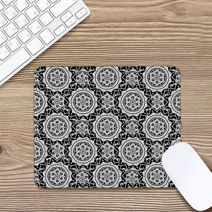 Black And White Boho Mandala Print Mouse Pad