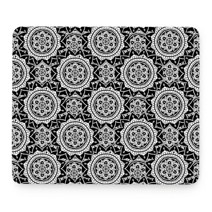 Black And White Boho Mandala Print Mouse Pad