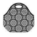 Black And White Boho Mandala Print Neoprene Lunch Bag