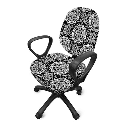 Black And White Boho Mandala Print Office Chair Cover