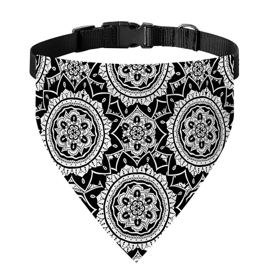 Black And White Boho Mandala Print Over The Collar Dog Bandana
