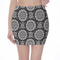 Black And White Boho Mandala Print Pencil Mini Skirt