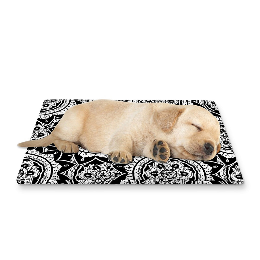 Black And White Boho Mandala Print Pet Cooling Mat Cover