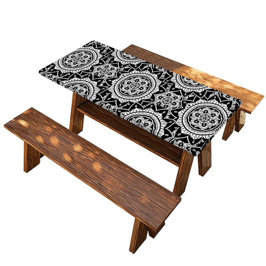 Black And White Boho Mandala Print Picnic Table Cover