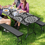 Black And White Boho Mandala Print Picnic Table Cover
