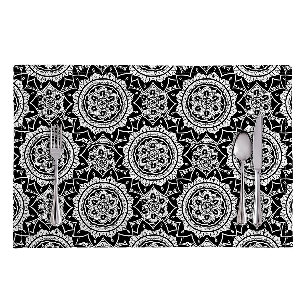 Black And White Boho Mandala Print Placemat