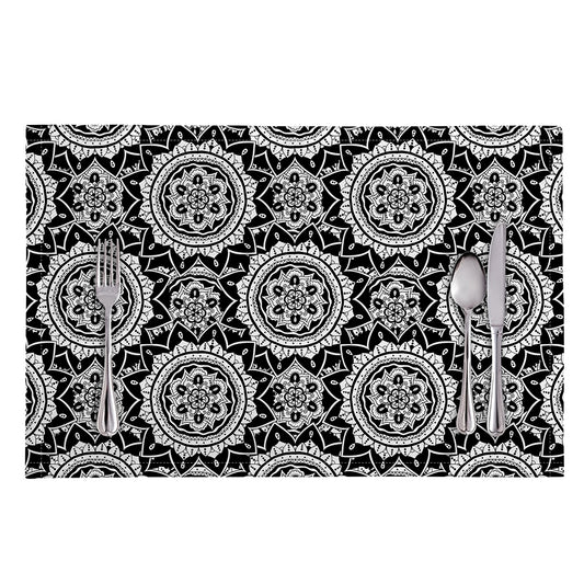 Black And White Boho Mandala Print Placemat