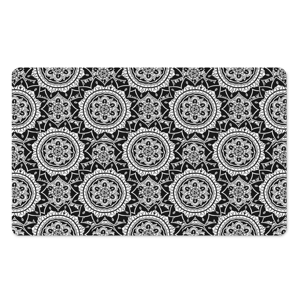 Black And White Boho Mandala Print Polyester Doormat