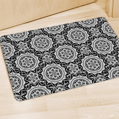 Black And White Boho Mandala Print Polyester Doormat