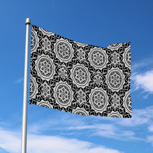 Black And White Boho Mandala Print Polyester Flag