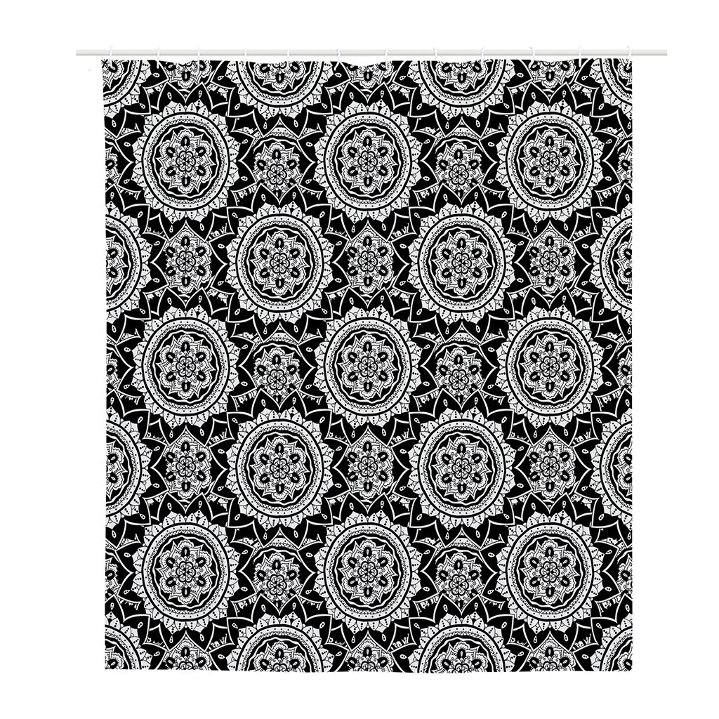 Black And White Boho Mandala Print Polyester Shower Curtain