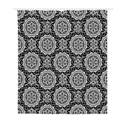 Black And White Boho Mandala Print Polyester Shower Curtain