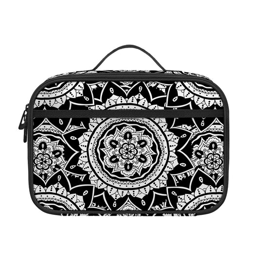 Black And White Boho Mandala Print Portable Lunch Bag