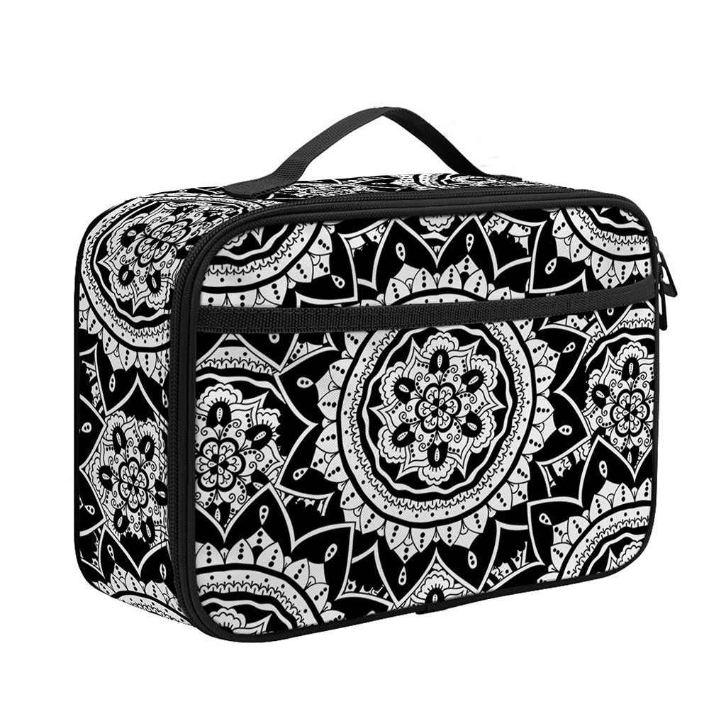 Black And White Boho Mandala Print Portable Lunch Bag