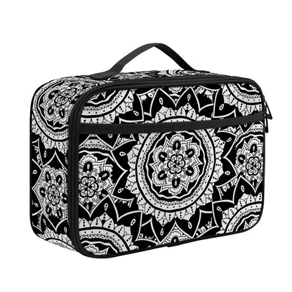 Black And White Boho Mandala Print Portable Lunch Bag