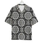 Black And White Boho Mandala Print Rayon Hawaiian Shirt