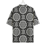 Black And White Boho Mandala Print Rayon Hawaiian Shirt