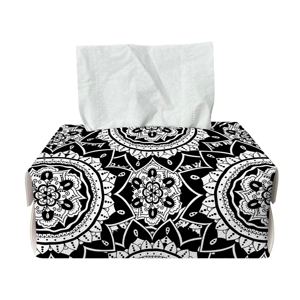 Black And White Boho Mandala Print Rectangle Tissue Box Cover