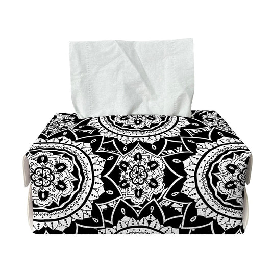 Black And White Boho Mandala Print Rectangle Tissue Box Cover