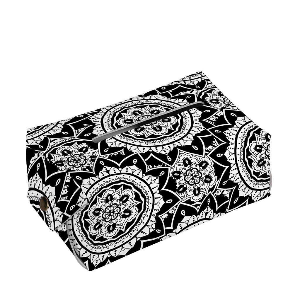 Black And White Boho Mandala Print Rectangle Tissue Box Cover