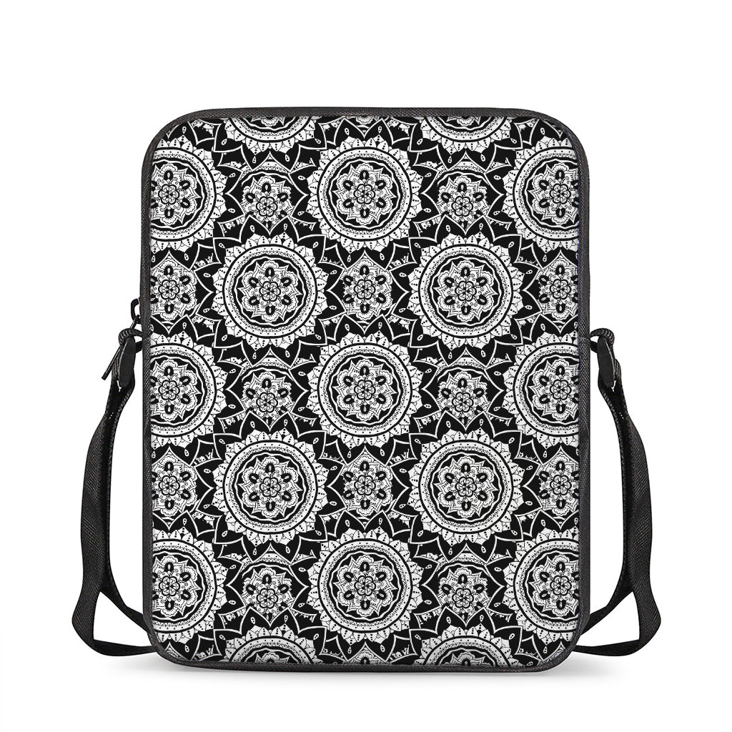 Black And White Boho Mandala Print Rectangular Crossbody Bag