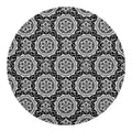 Black And White Boho Mandala Print Round Blanket