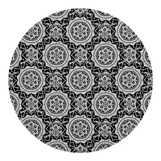 Black And White Boho Mandala Print Round Blanket