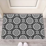 Black And White Boho Mandala Print Rubber Doormat