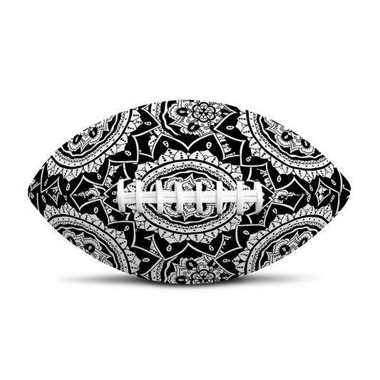 Black And White Boho Mandala Print Rugby Ball