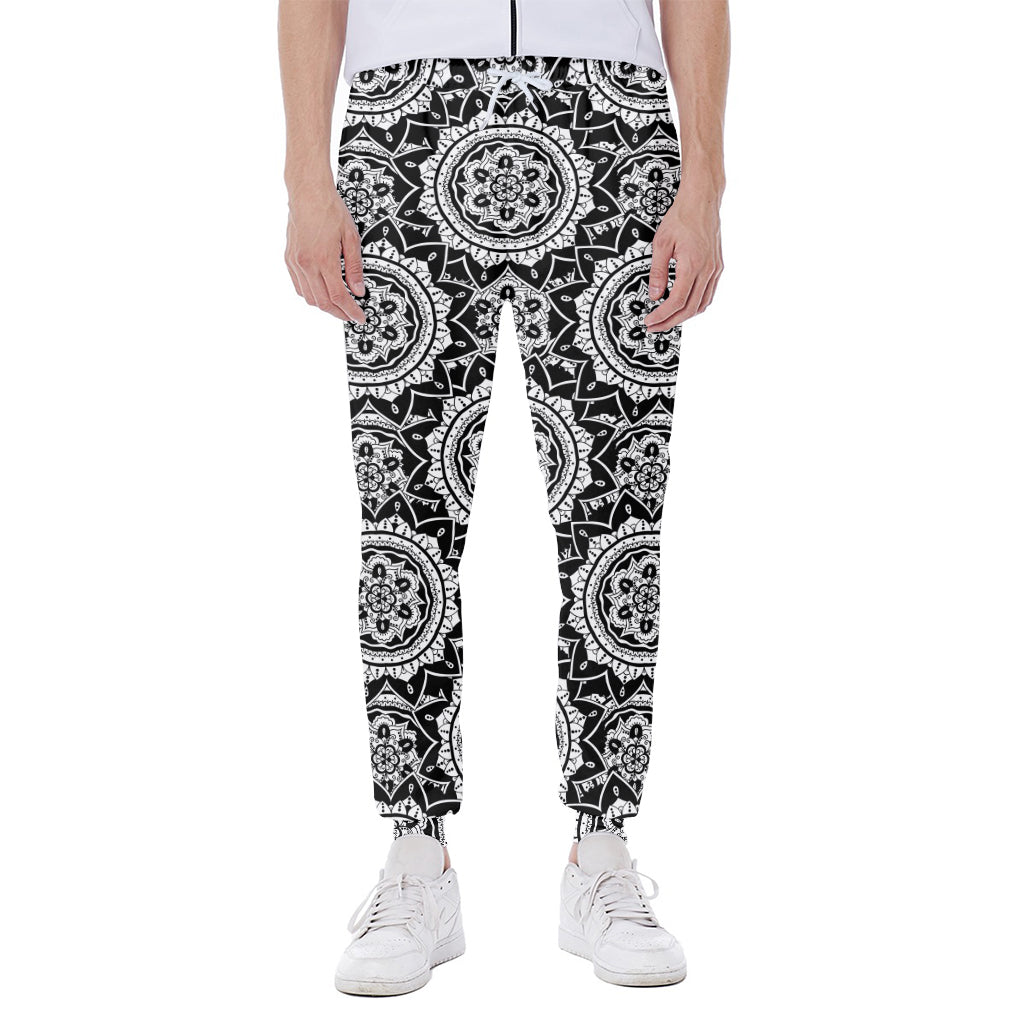 Black And White Boho Mandala Print Scuba Joggers