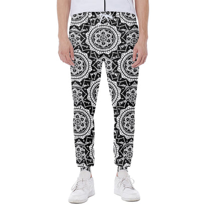 Black And White Boho Mandala Print Scuba Joggers