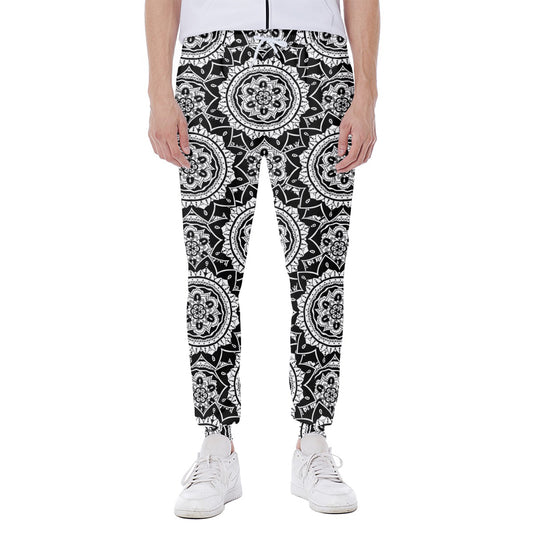 Black And White Boho Mandala Print Scuba Joggers