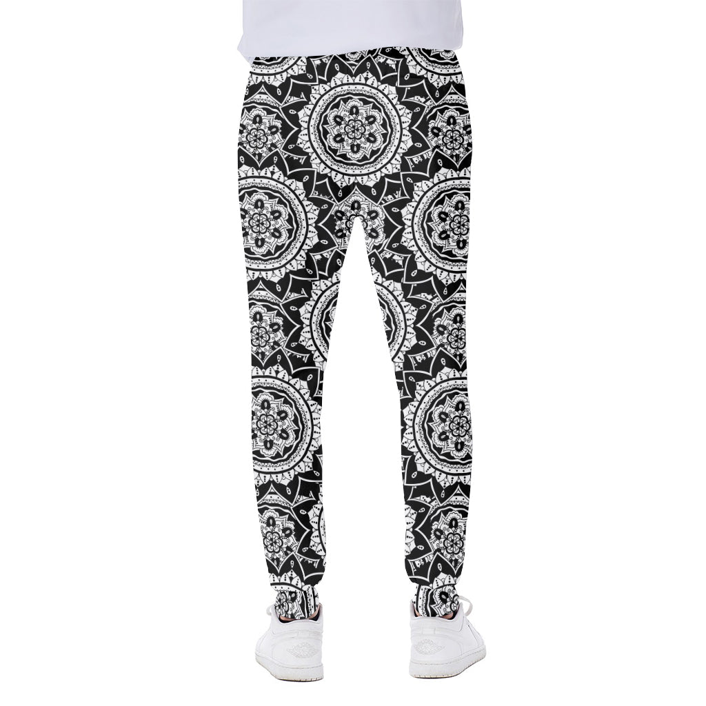 Black And White Boho Mandala Print Scuba Joggers