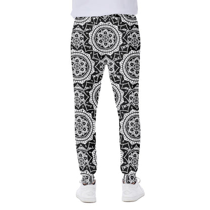 Black And White Boho Mandala Print Scuba Joggers