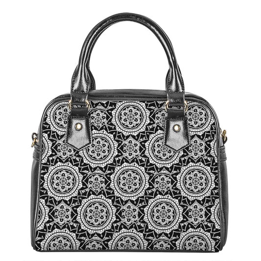 Black And White Boho Mandala Print Shoulder Handbag