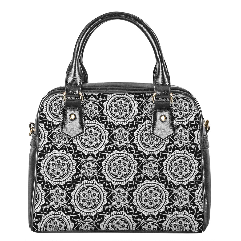 Black And White Boho Mandala Print Shoulder Handbag
