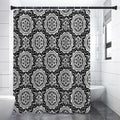 Black And White Boho Mandala Print Shower Curtain