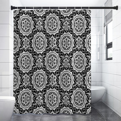 Black And White Boho Mandala Print Shower Curtain