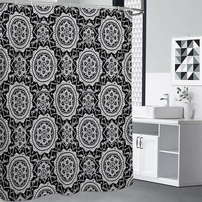 Black And White Boho Mandala Print Shower Curtain