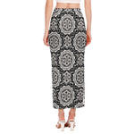 Black And White Boho Mandala Print Side Slit Maxi Skirt