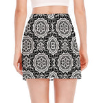 Black And White Boho Mandala Print Side Slit Mini Skirt