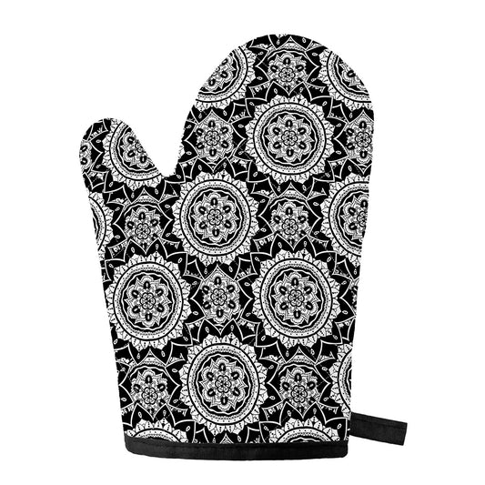 Black And White Boho Mandala Print Single Oven Mitt