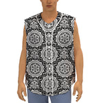 Black And White Boho Mandala Print Sleeveless Baseball Jersey