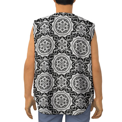 Black And White Boho Mandala Print Sleeveless Baseball Jersey