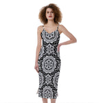 Black And White Boho Mandala Print Slim Fit Midi Cami Dress