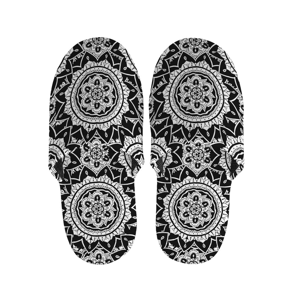 Black And White Boho Mandala Print Slippers