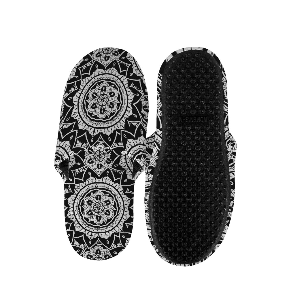 Black And White Boho Mandala Print Slippers