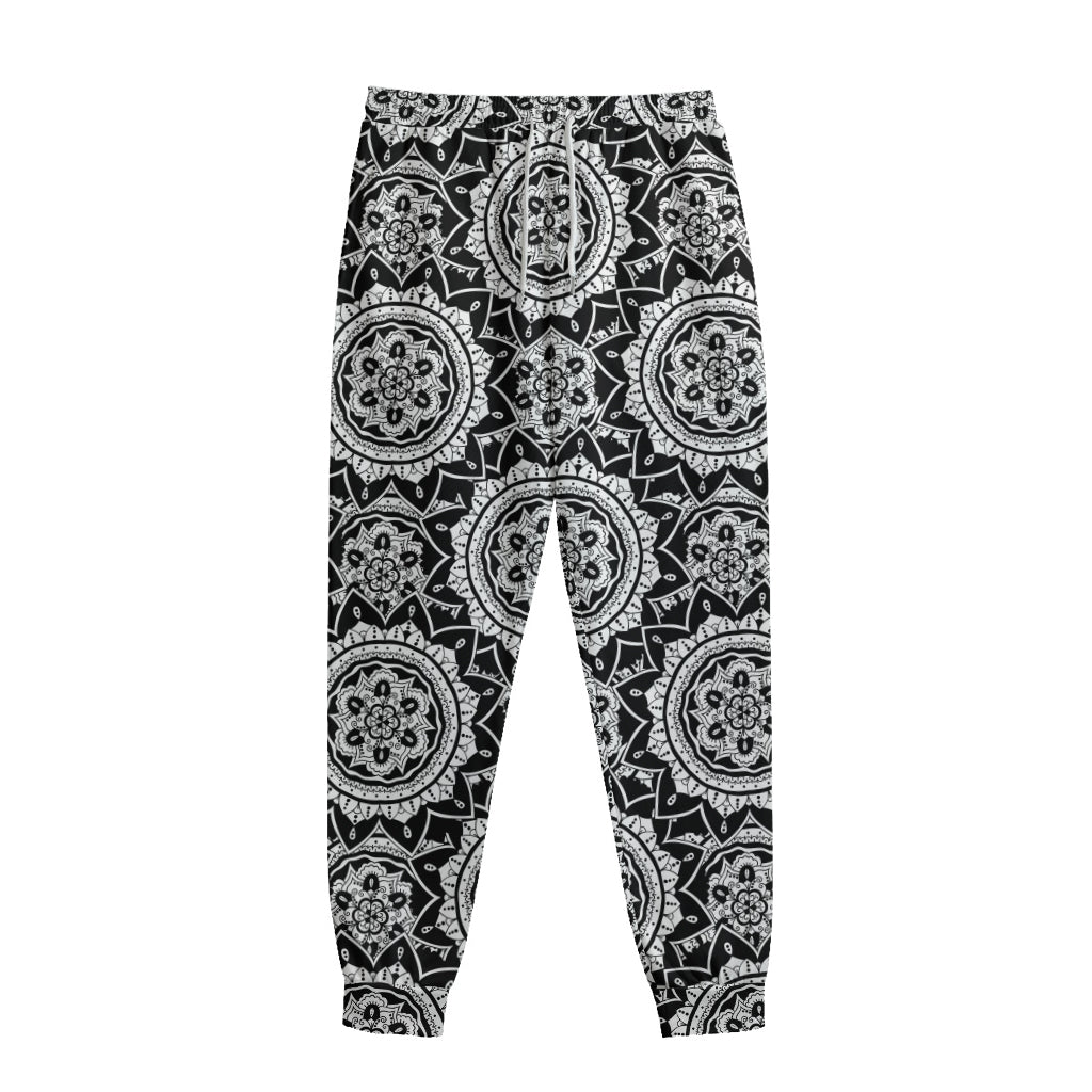 Black And White Boho Mandala Print Sweatpants