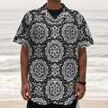 Black And White Boho Mandala Print Textured Short Sleeve Shirt